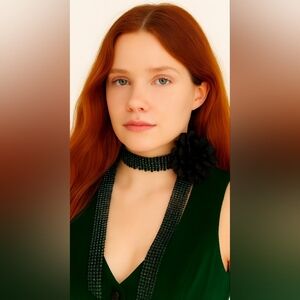 NWT Free People Black Flower Beaded Mesh Green Choker Necklace Wrap Boho Glam
